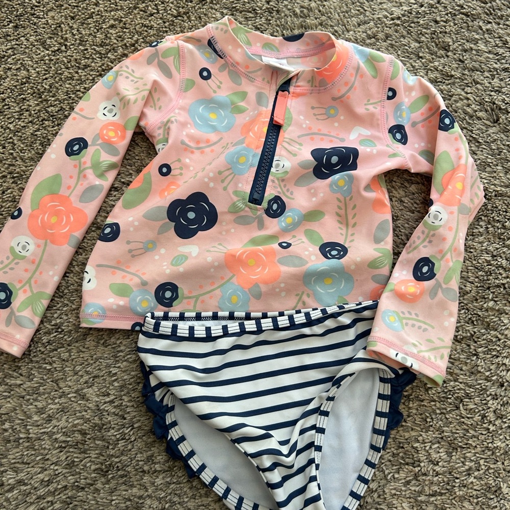 Floral Rashguard Set for Kids - Pink and Blue